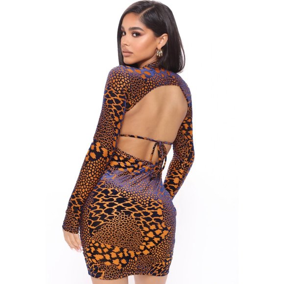 Fashion Nova Wild About You Velvet Mini Dress - Mustard/combo Size XS - Picture 3 of 14